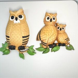 Vintage Homco Plastic Molded Owl Family Wall Nursery Decor Set Of Two